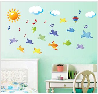 Sky Vogels Zon Ballon Cloud cartoon Muur Sticker voor Slaapkamer kid sroom woonkamer Home Decor vinyl Kleuterschool poster AY7265