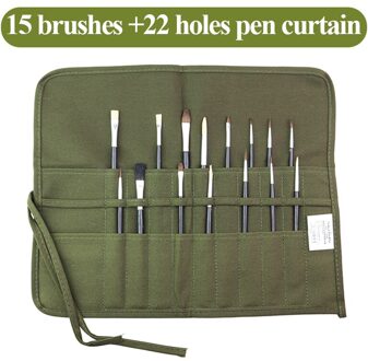 Skyists Art Multifunctionele 22/30 Gaten Canvas Pen Gordijn & 15Pcs Borstels Insert Pen Roll Up Bag/Case Potlood opbergtas 1508 1508-22holes-15brush