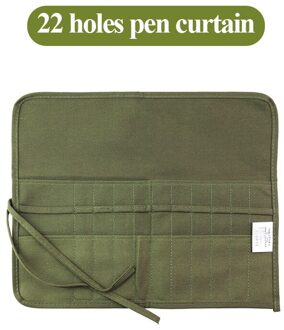Skyists Art Multifunctionele 22/30 Gaten Canvas Pen Gordijn & 15Pcs Borstels Insert Pen Roll Up Bag/Case Potlood opbergtas 1508 1508-groen-22holes