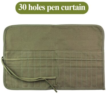 Skyists Art Multifunctionele 22/30 Gaten Canvas Pen Gordijn & 15Pcs Borstels Insert Pen Roll Up Bag/Case Potlood opbergtas 1508 1508-groen-30holes