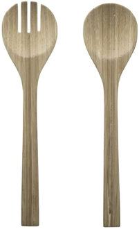 Sla bestek/couvert setje - bamboe - 30 cm - Slabestek Beige