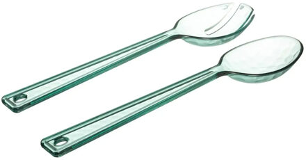 Sla bestek/couvert setje - transparant - groen kunststof - 29 cm - picknick/vakantie