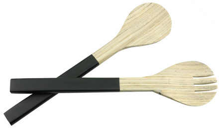 Sla bestek - salade lepel en sla vork - zwart - 30 cm - bamboe - couvert