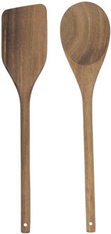 Sla couvert - acacia hout - lepel en spatel - H30 cm - salade bestek