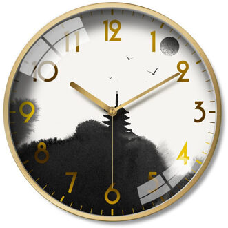 Slaapkamer Mute Circulaire Persoonlijkheid Horloge Licht Luxe Opknoping Horloge Inkt Schilderij Set Klok Chinese Stijl Modern Timer TJ049
