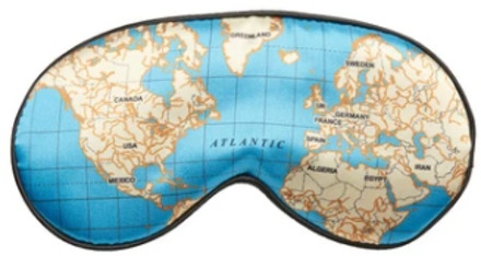 Slaapmasker - Wereldkaart design - Te gebruiken voor onderweg in het vliegtuig of auto - 20,6x10x0,6cm