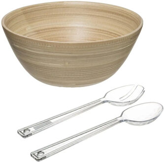 Slakom/schaal met slacouvert - Bamboe - D30 cm - Saladeschalen Beige