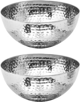 Slakom/serveer schaal- rvs metaal - D29 cm - Set 2x