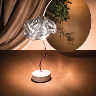 Slamp Lafleur LED tafellamp, accu, prisma transparant, mat wit, koper