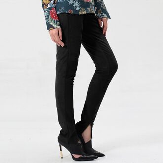 Slanke broek gestructureerd in stretch suede Zwart