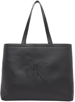 Slanke Tote Deboss Collectie Herfst/Winter Calvin Klein Jeans , Black , Dames - ONE Size