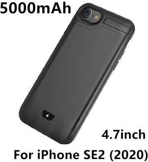 Slanke Ultra Dunne Opladen Case Batterij Voor Iphone Se Backup Power Bank Battery Case Voor Iphone SE2 Se Batterij charger Case zwart