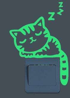 Slaperige Kat Leuke Lichtgevende Stickers Voor Kinderkamer Decoraties Kamer Light Switch Sticker Gesneden Lichtgevende Schakelaar Stickers