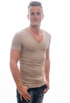 Slater Heren T-shirt Diepe V-Hals Khaki Stretch 2-Pack - S