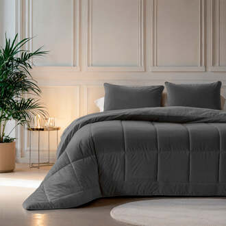 Sleeptime 1+1 Gratis Wasbaar Dekbed Zonder Overtrek - Lazy Zonder Overtrek Velvet Antraciet - Exclusief Kussensloop - 200x200 Cm (Tweepersoons) - Sleeptime 200 Gram Per - Dekbed-Discounter.nl - 200 x 200 cm