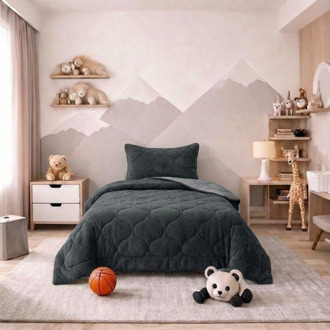 Sleeptime 1+1 Gratis Wasbaar Kids Lazy Dekbed Zonder Overtrek - Zonder Overtrek - Teddy - Zwart - Dekbed-Discounter.nl Zand - 140 x 200 cm