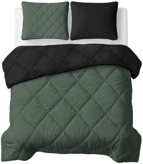 Sleeptime 1+1 Gratis Wasbaar Lazy Dekbed Zonder Overtrek - Zonder Overtrek - Double Face - Groen Zwart - Dekbed-Discounter.nl Zwart,Groen - 240 x 200 cm