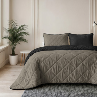 Sleeptime 1+1 Gratis Wasbaar Lazy Dekbed Zonder Overtrek - Zonder Overtrek - Double Face - Taupe Zwart - Dekbed-Discounter.nl Taupe,Zwart - 140 x 200 cm