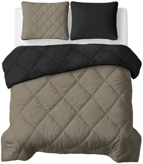 Sleeptime 1+1 Gratis Wasbaar Lazy Dekbed Zonder Overtrek - Zonder Overtrek - Double Face - Taupe Zwart - Dekbed-Discounter.nl Taupe,Zwart - 240 x 200 cm