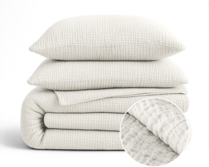 Sleeptime 1+1 Gratis Wasbaar Lazy Dekbed Zonder Overtrek - Zonder Overtrek - Katoen Mousseline - Beige - Dekbed-Discounter.nl - 200 x 200 cm