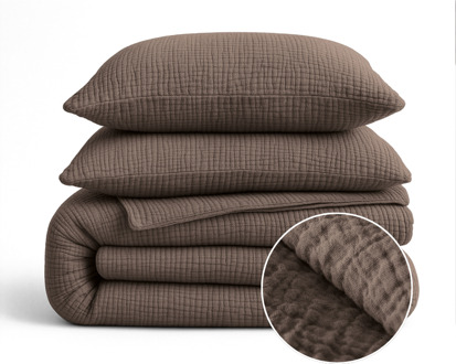 Sleeptime 1+1 Gratis Wasbaar Lazy Dekbed Zonder Overtrek - Zonder Overtrek - Katoen Mousseline - Donker Taupe - Dekbed-Discounter.nl - 140 x 200 cm
