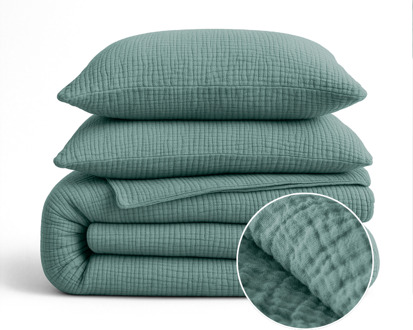 Sleeptime 1+1 Gratis Wasbaar Lazy Dekbed Zonder Overtrek - Zonder Overtrek - Katoen Mousseline - Groen - Dekbed-Discounter.nl - 140 x 200 cm