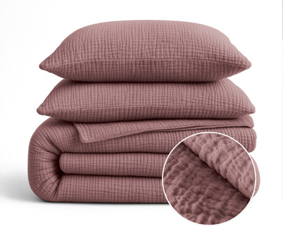 Sleeptime 1+1 Gratis Wasbaar Lazy Dekbed Zonder Overtrek - Zonder Overtrek - Katoen Mousseline - Oud Roze - Dekbed-Discounter.nl - 140 x 200 cm
