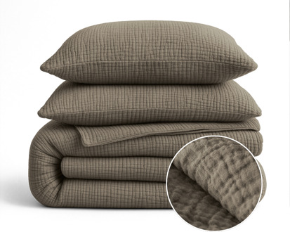 Sleeptime 1+1 Gratis Wasbaar Lazy Dekbed Zonder Overtrek - Zonder Overtrek - Katoen Mousseline - Taupe - Dekbed-Discounter.nl - 200 x 200 cm