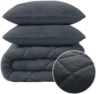 Sleeptime 1+1 Gratis Wasbaar Lazy Dekbed Zonder Overtrek - Zonder Overtrek - Teddy Fur - Antraciet - Dekbed-Discounter.nl - 200 x 200 cm
