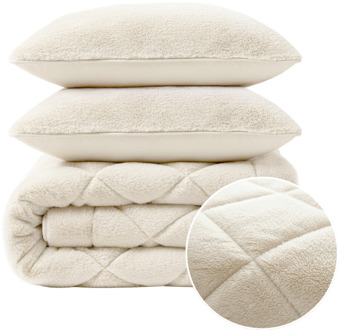 Sleeptime 1+1 Gratis Wasbaar Lazy Dekbed Zonder Overtrek - Zonder Overtrek - Teddy Fur - Beige - Dekbed-Discounter.nl - 140 x 200 cm