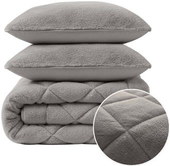 Sleeptime 1+1 Gratis Wasbaar Lazy Dekbed Zonder Overtrek - Zonder Overtrek - Teddy Fur - Grijs - Dekbed-Discounter.nl - 140 x 200 cm