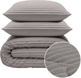 Sleeptime 1+1 Gratis Wasbaar Lazy Dekbed Zonder Overtrek - Zonder Overtrek - Teddy Rib - Grijs - Dekbed-Discounter.nl - 240 x 200 cm