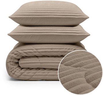 Sleeptime 1+1 Gratis Wasbaar Lazy Dekbed Zonder Overtrek - Zonder Overtrek - Teddy Rib - Taupe - Dekbed-Discounter.nl - 240 x 200 cm
