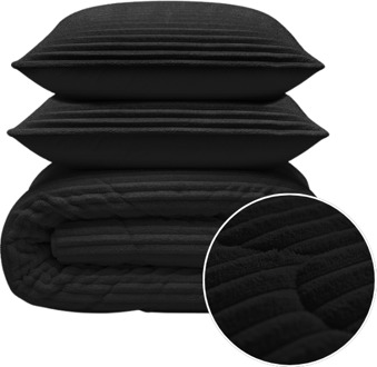 Sleeptime 1+1 Gratis Wasbaar Lazy Dekbed Zonder Overtrek - Zonder Overtrek - Teddy Rib - Zwart - Dekbed-Discounter.nl - 140 x 200 cm