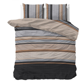 Sleeptime Dekbedovertrek Darina - Eenpersoons (140x200 Cm) - Taupe Microvezel - Strepen - Sleeptime - Dekbed-Discounter.nl
