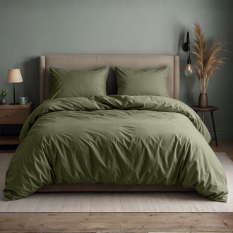 Sleeptime Dekbedovertrek Katoen Uni - Groen - Eenpersoons (140x200 Cm) - Groen Katoen - Effen - Sleeptime - Dekbed-Discounter.nl - 140 x 200/220 cm