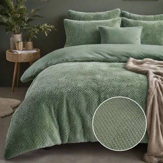 Sleeptime Dekbedovertrek Rabbit Fur - Groen - Tweepersoons (200x200 Cm) - Groen Microvezel - Effen - Sleeptime - Dekbed-Discounter.nl - 200 x 200/220 cm