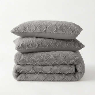 Sleeptime Dekbedovertrek Teddy Faux Fur Syon - Grijs - Tweepersoons (200x200 Cm) - Taupe Microvezel Teddy - Effen - Sleeptime - Dekbed-Discounter.nl