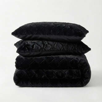 Sleeptime Dekbedovertrek Teddy Faux Fur Syon - Zwart - Lits-Jumeaux (240x220 Cm) - Taupe Microvezel Teddy - Effen - Sleeptime - Dekbed-Discounter.nl