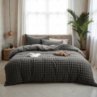 Sleeptime Dekbedovertrek Teddy Pom Pom - Antraciet - Eenpersoons (140x200 Cm) - Antraciet Microvezel Teddy - Effen - Sleeptime - Dekbed-Discounter.nl - 140 x 200/220 cm