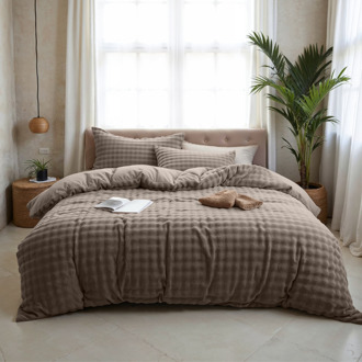 Sleeptime Dekbedovertrek Teddy Pom Pom - Taupe - Eenpersoons (140x200 Cm) - Taupe Microvezel Teddy - Effen - Sleeptime - Dekbed-Discounter.nl - 140 x 200/220 cm