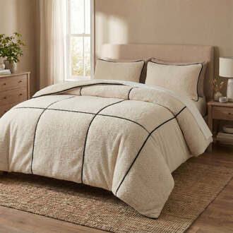 Sleeptime Dekbedovertrek Teddy Trim - Beige Zwart - Tweepersoons (200x200 Cm) - Taupe Microvezel Teddy - Effen - Sleeptime - Dekbed-Discounter.nl