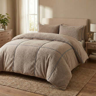 Sleeptime Dekbedovertrek Teddy Trim - Taupe Antraciet - Eenpersoons (140x200 Cm) - Taupe Microvezel Teddy - Effen - Sleeptime - Dekbed-Discounter.nl