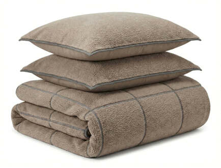 Sleeptime Dekbedovertrek Teddy Trim - Taupe Antraciet - Tweepersoons (200x200 Cm) - Taupe Microvezel Teddy - Effen - Sleeptime - Dekbed-Discounter.nl - 200 x 200/220 cm