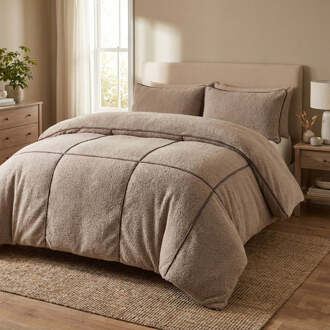 Sleeptime Dekbedovertrek Teddy Trim - Taupe - Eenpersoons (140x200 Cm) - Taupe Microvezel Teddy - Effen - Sleeptime - Dekbed-Discounter.nl