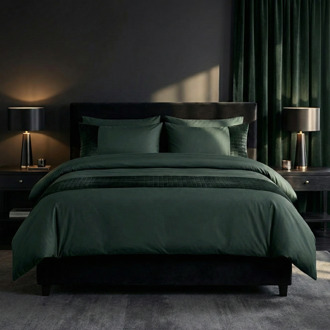 Sleeptime Dekbedovertrek Velvet Band - Groen - Eenpersoons (140x200 Cm) - Groen Microvezel - Effen - Sleeptime - Dekbed-Discounter.nl