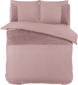 Sleeptime Dekbedovertrek Velvet Band - Lits-Jumeaux (240x220 Cm) - Roze Microvezel - Effen - Sleeptime - Dekbed-Discounter.nl