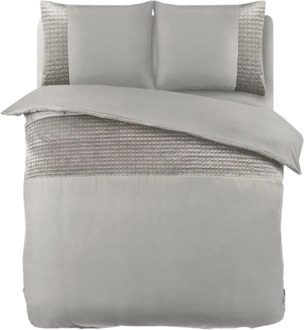 Sleeptime Dekbedovertrek Velvet Band - Tweepersoons (200x200 Cm) - Zand Grijs Microvezel - Effen - Sleeptime - Dekbed-Discounter.nl