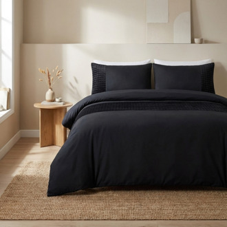 Sleeptime Dekbedovertrek Velvet Band - Zwart - Lits-Jumeaux (240x220 Cm) - Zwart Microvezel - Effen - Sleeptime - Dekbed-Discounter.nl - 240 x 200/220 cm