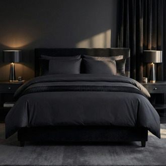 Sleeptime Dekbedovertrek Velvet Band - Zwart - Tweepersoons (200x200 Cm) - Zwart Microvezel - Effen - Sleeptime - Dekbed-Discounter.nl